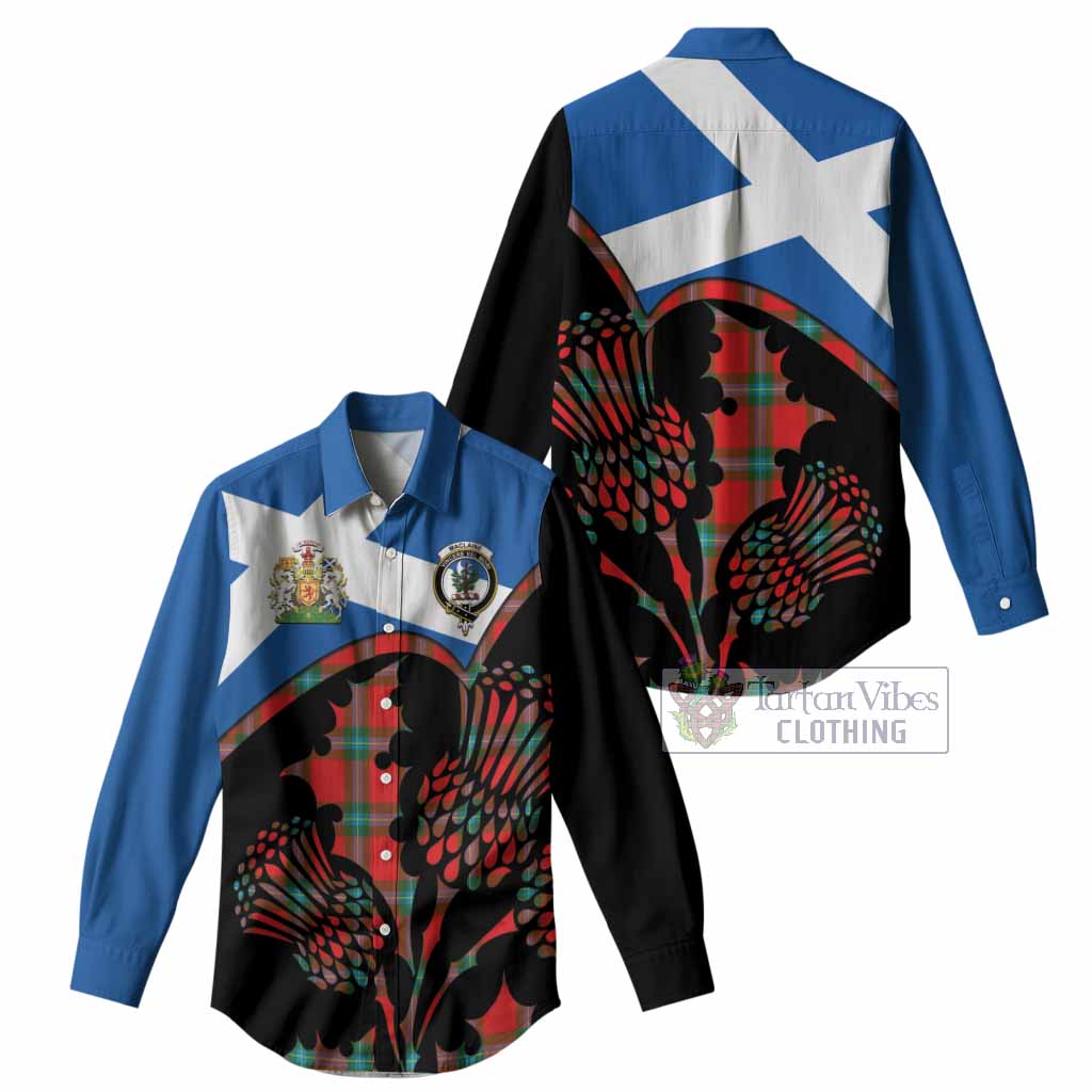 MacLaine (McLaine) Tartan Family Crest Women Casual Shirt Scotland Thistle Floral Flag Style