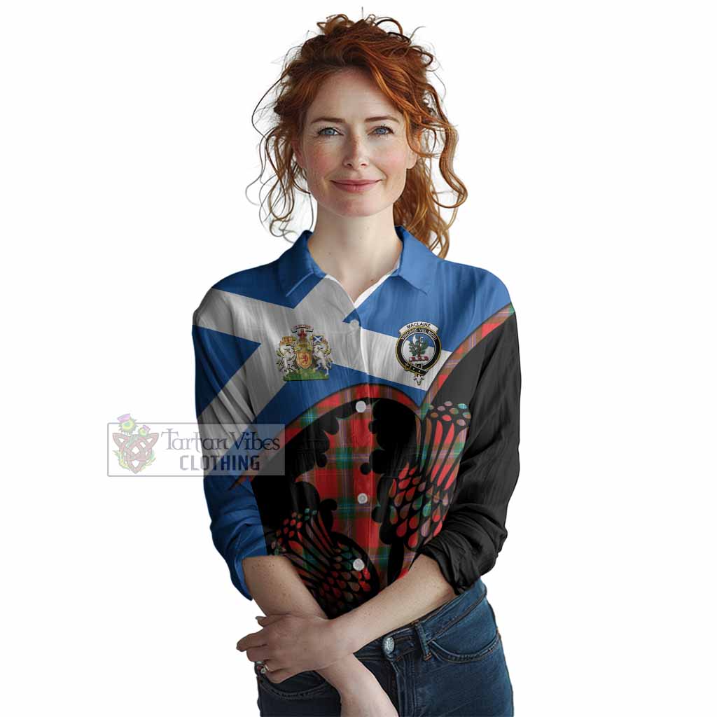 MacLaine (McLaine) Tartan Family Crest Women Casual Shirt Scotland Thistle Floral Flag Style