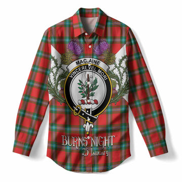 MacLaine (McLaine) Tartan Family Crest Women Casual Shirt Scottish Burns Night Thistle Floral