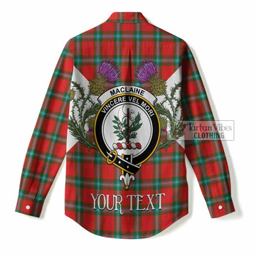 MacLaine (McLaine) Tartan Family Crest Women Casual Shirt Scottish Burns Night Thistle Floral