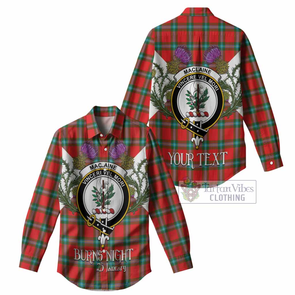 MacLaine (McLaine) Tartan Family Crest Women Casual Shirt Scottish Burns Night Thistle Floral
