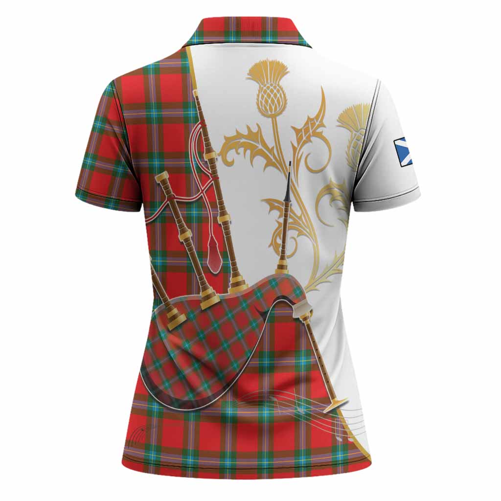 MacLaine (McLaine) Tartan Family Crest Women Polo Shirt Bagpipes with Scottish Thistle