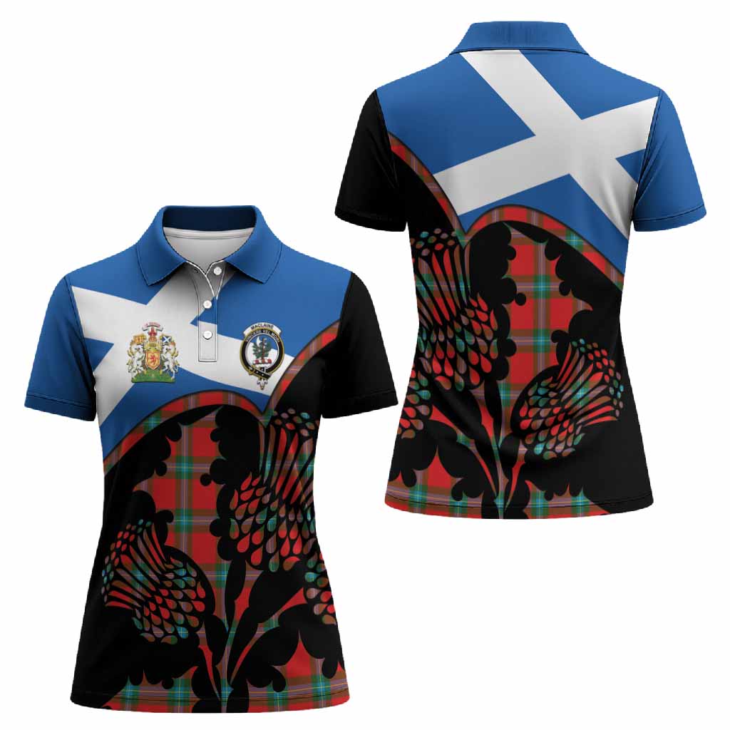 MacLaine (McLaine) Tartan Family Crest Women Polo Shirt Scotland Thistle Floral Flag Style