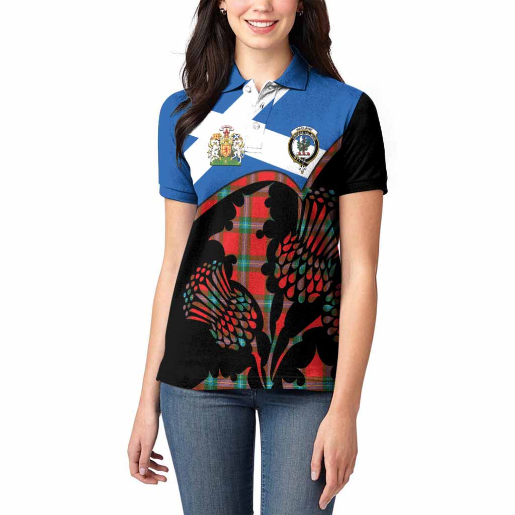 MacLaine (McLaine) Tartan Family Crest Women Polo Shirt Scotland Thistle Floral Flag Style