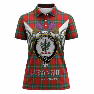 MacLaine (McLaine) Tartan Family Crest Women Polo Shirt Scottish Burns Night Thistle Floral
