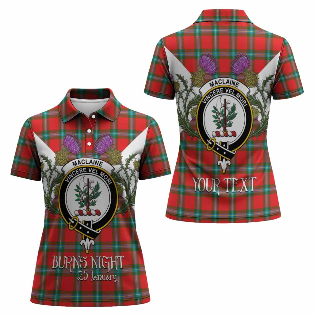 MacLaine (McLaine) Tartan Family Crest Women Polo Shirt Scottish Burns Night Thistle Floral