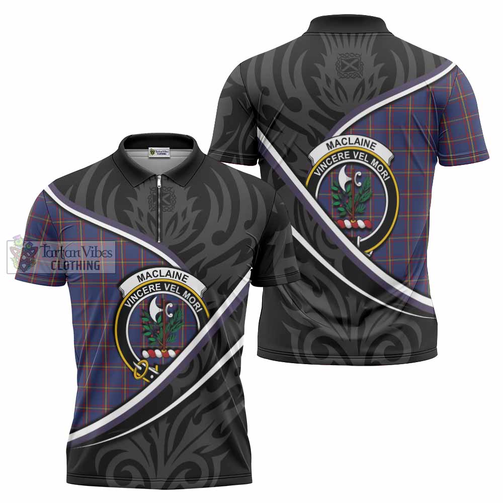 MacLaine (McLaine) Tartan Family Crest Zipper Polo Shirt Celtic Scottish Thistle Floral - Tartan Vibes Clothing
