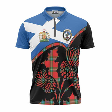 MacLaine (McLaine) Tartan Family Crest Zipper Polo Shirt Scotland Thistle Floral Flag Style