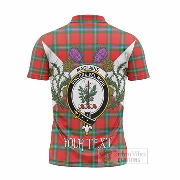 MacLaine (McLaine) Tartan Family Crest Zipper Polo Shirt Scottish Burns Night Thistle Floral