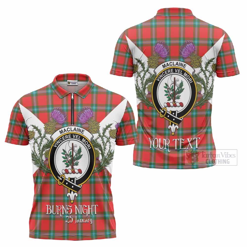 MacLaine (McLaine) Tartan Family Crest Zipper Polo Shirt Scottish Burns Night Thistle Floral