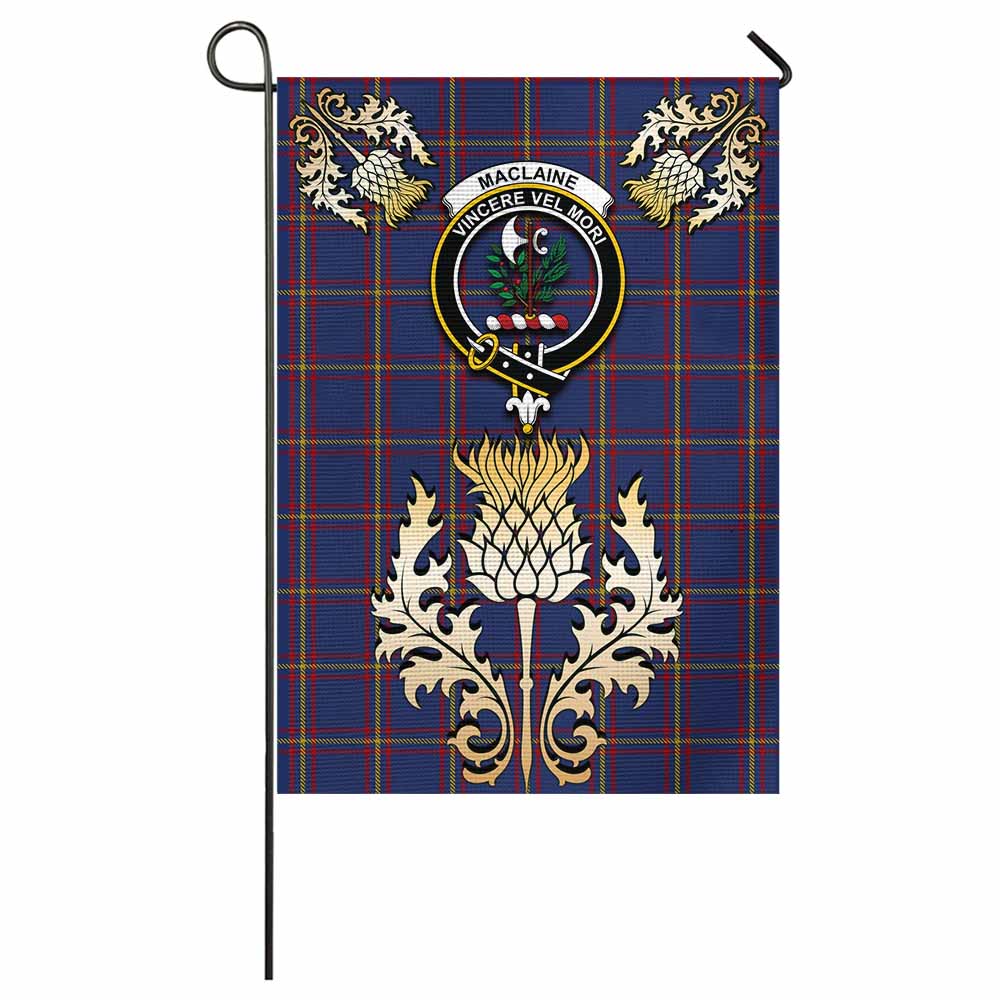 MacLaine (McLaine) Tartan Garden Flag with Golden Regal Scottish Thistle Emblem - Tartan Vibes Clothing