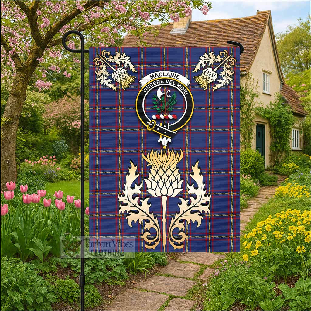 MacLaine (McLaine) Tartan Garden Flag with Golden Regal Scottish Thistle Emblem - Tartan Vibes Clothing