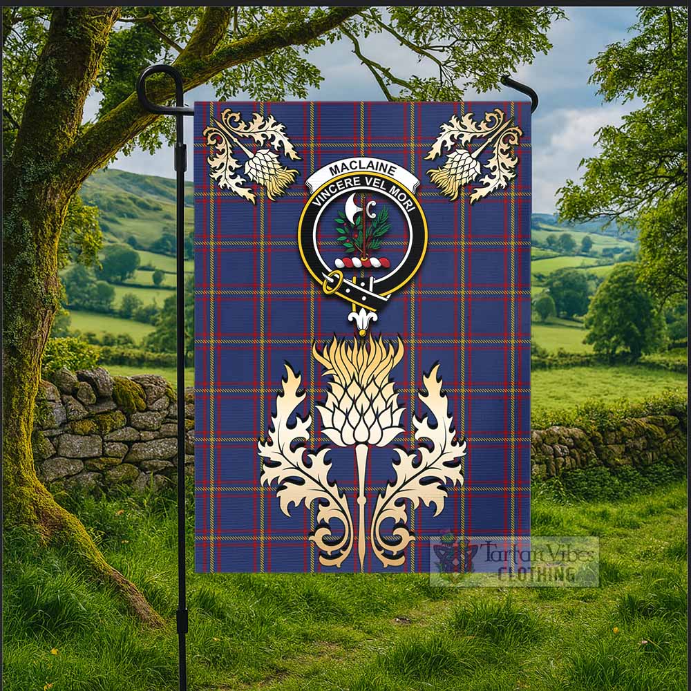 MacLaine (McLaine) Tartan Garden Flag with Golden Regal Scottish Thistle Emblem - Tartan Vibes Clothing