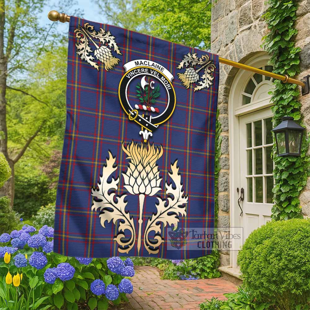 MacLaine (McLaine) Tartan Garden Flag with Golden Regal Scottish Thistle Emblem - Tartan Vibes Clothing