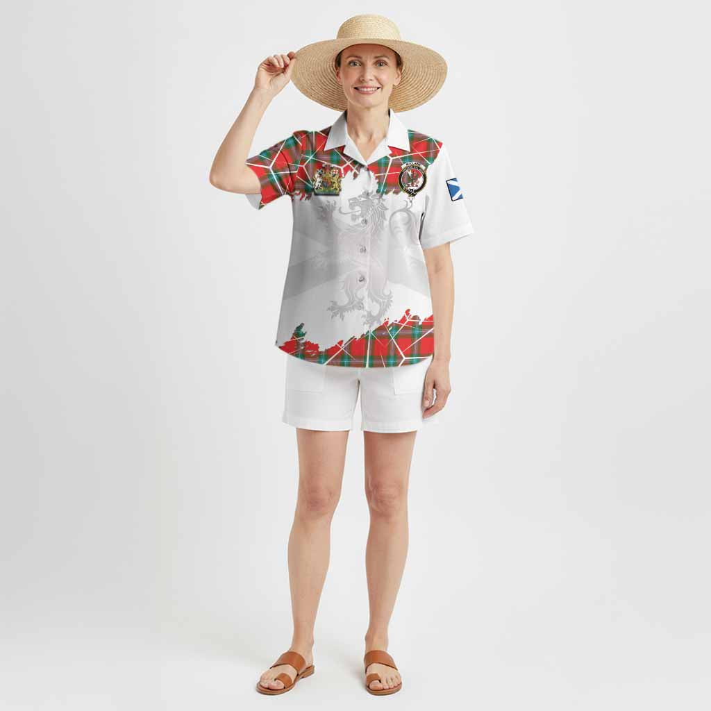 MacLaine (McLaine) Tartan Hawaiian Shirt with Family Crest and Lion Rampant Grunge Style