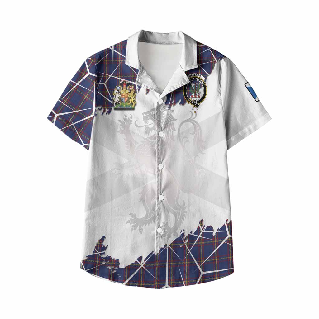 MacLaine (McLaine) Tartan Kid Hawaiian Shirt with Family Crest and Lion Rampant Grunge Style