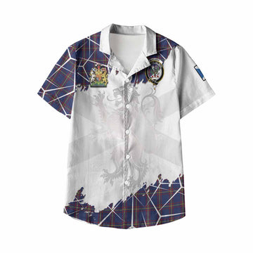 MacLaine (McLaine) Tartan Kid Hawaiian Shirt with Family Crest and Lion Rampant Grunge Style