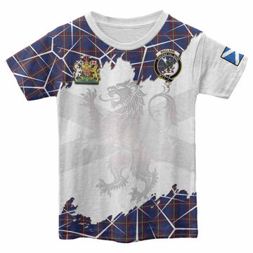 MacLaine (McLaine) Tartan Kid T-shirt with Family Crest and Lion Rampant Grunge Style