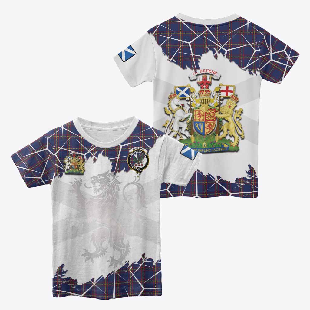 MacLaine (McLaine) Tartan Kid T-shirt with Family Crest and Lion Rampant Grunge Style