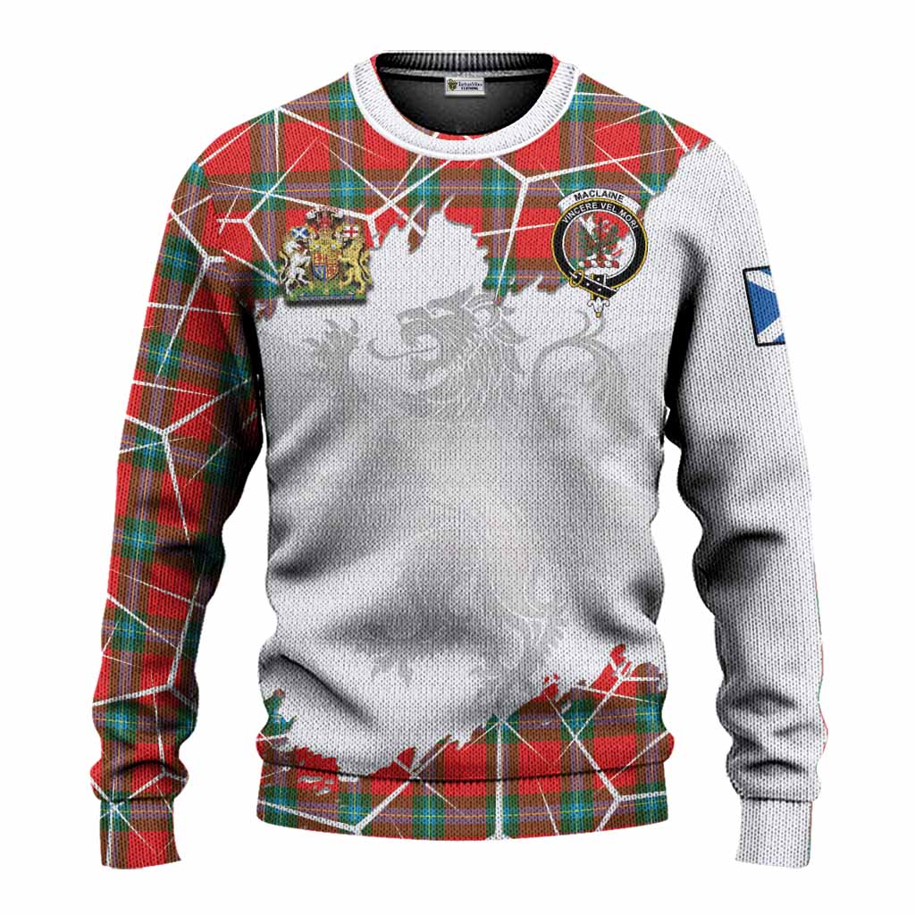 MacLaine (McLaine) Tartan Knitted Sweater with Family Crest and Lion Rampant Grunge Style