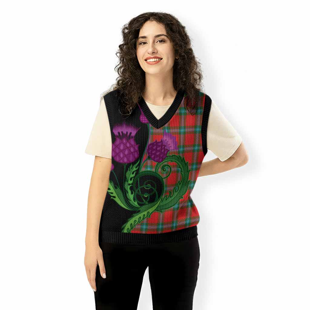 MacLaine (McLaine) Tartan Knitted V-Neck Vest Traditional Scottish Thistle