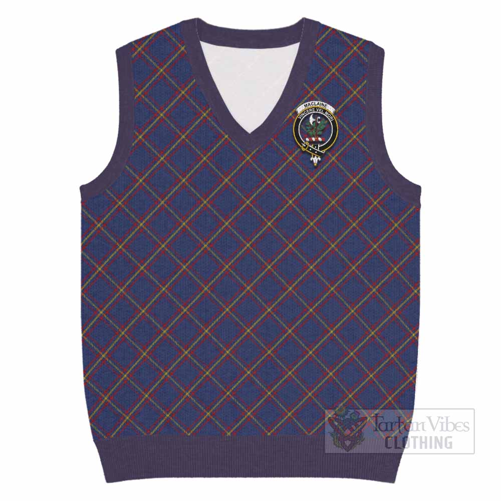 MacLaine (McLaine) Tartan Knitted V-Neck Vest with Family Crest Cross Style