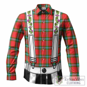 MacLaine (McLaine) Tartan Lederhosen Costume Long Sleeve Button Shirts Scotland Thistle Floral