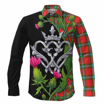 MacLaine (McLaine) Tartan Luckenbooth Long Sleeve Button Shirts Silver Heart Crown Thistle Floral