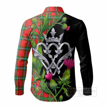 MacLaine (McLaine) Tartan Luckenbooth Long Sleeve Button Shirts Silver Heart Crown Thistle Floral