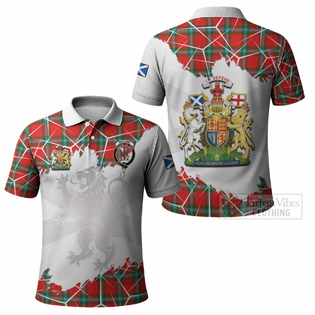 MacLaine (McLaine) Tartan Polo Shirt with Family Crest and Lion Rampant Grunge Style