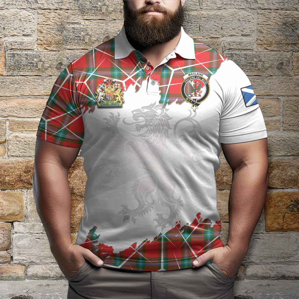 MacLaine (McLaine) Tartan Polo Shirt with Family Crest and Lion Rampant Grunge Style