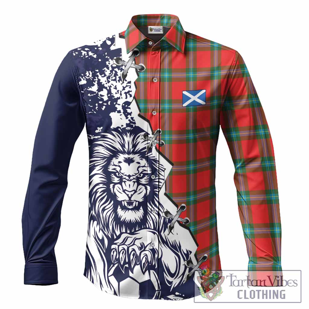 MacLaine (McLaine) Tartan Scottish Long Sleeve Button Shirts Angry Lion With Soccer Ball Style