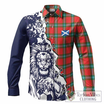 MacLaine (McLaine) Tartan Scottish Long Sleeve Button Shirts Angry Lion With Soccer Ball Style