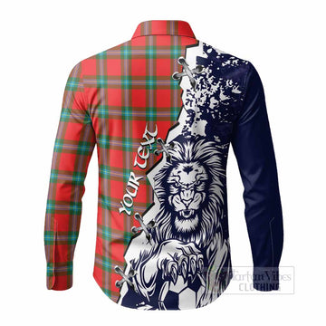 MacLaine (McLaine) Tartan Scottish Long Sleeve Button Shirts Angry Lion With Soccer Ball Style
