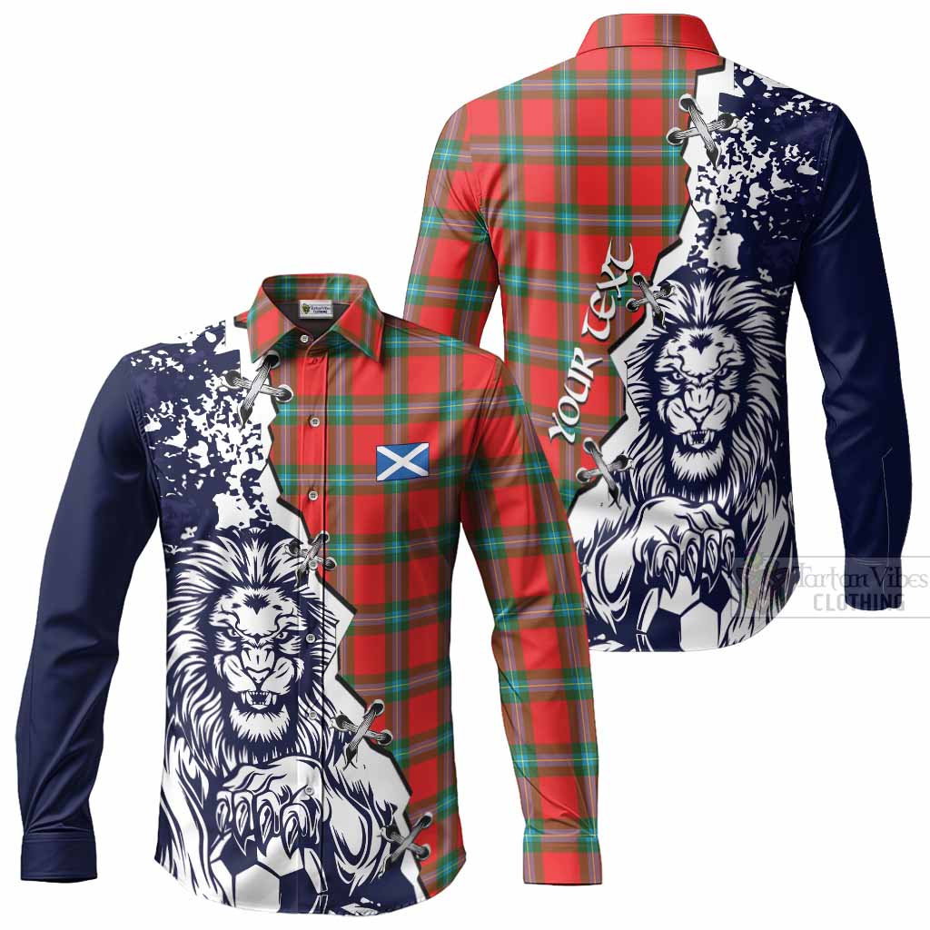 MacLaine (McLaine) Tartan Scottish Long Sleeve Button Shirts Angry Lion With Soccer Ball Style