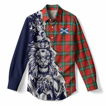 MacLaine (McLaine) Tartan Scottish Women Casual Shirt Angry Lion With Soccer Ball Style