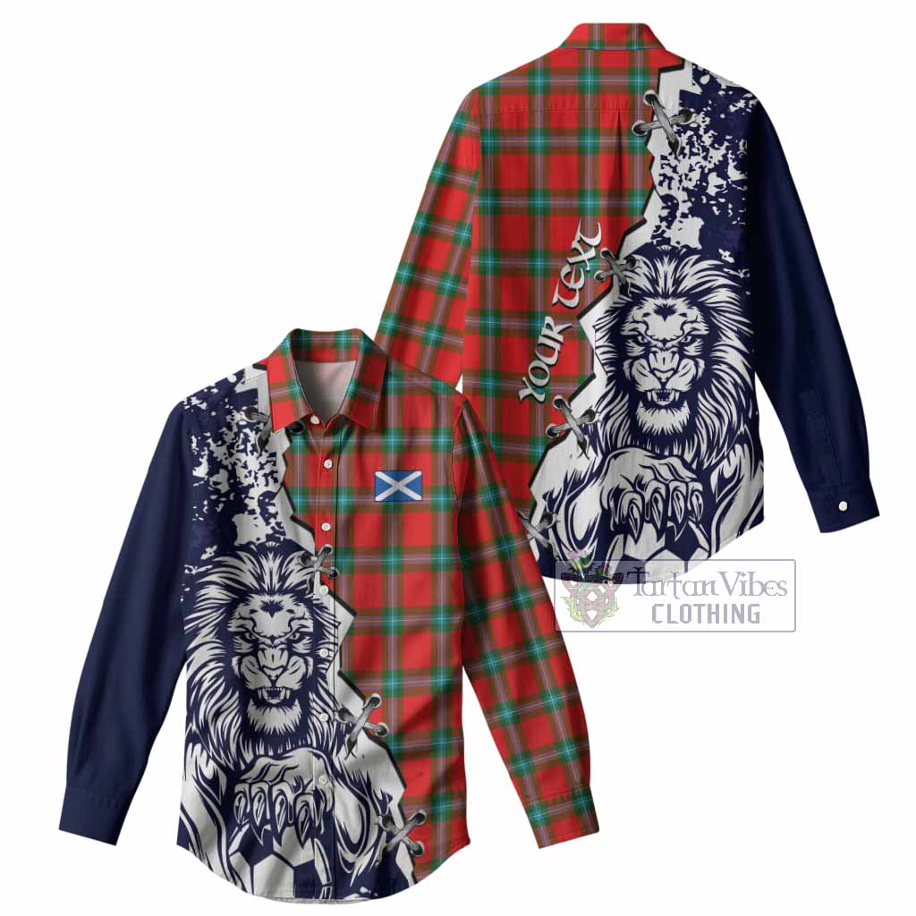 MacLaine (McLaine) Tartan Scottish Women Casual Shirt Angry Lion With Soccer Ball Style