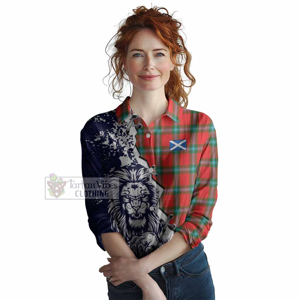 MacLaine (McLaine) Tartan Scottish Women Casual Shirt Angry Lion With Soccer Ball Style