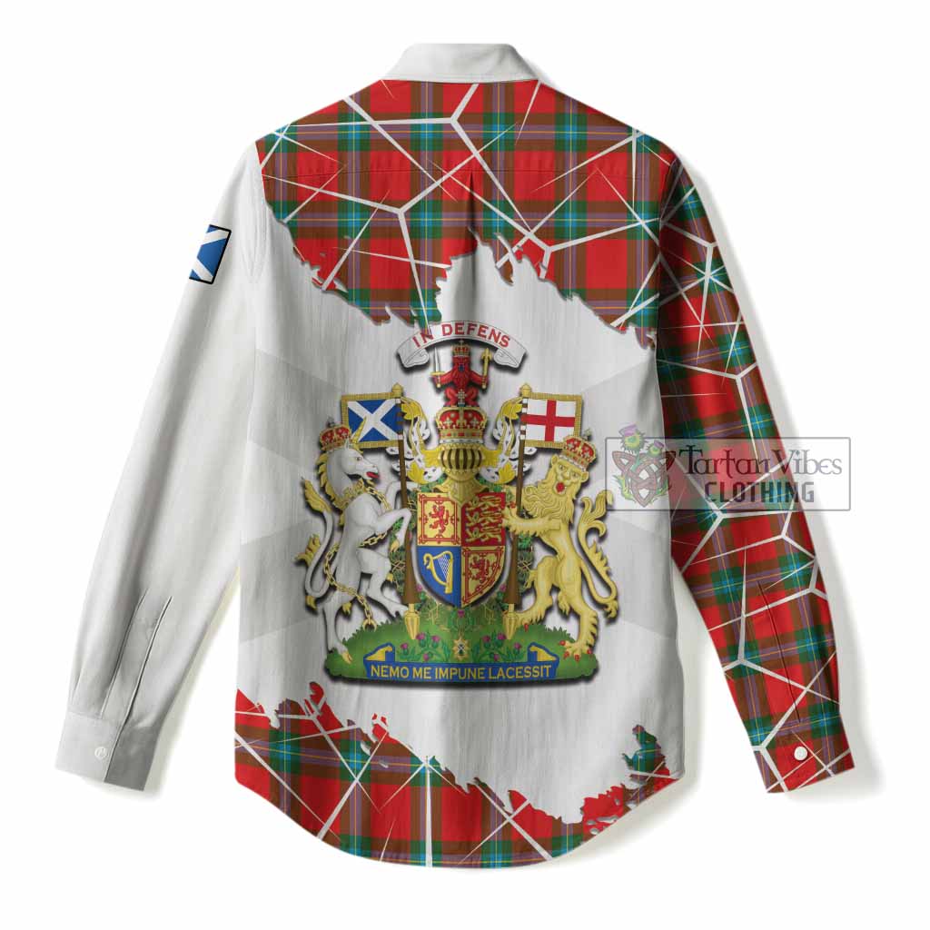 MacLaine (McLaine) Tartan Women Casual Shirt with Family Crest and Lion Rampant Grunge Style