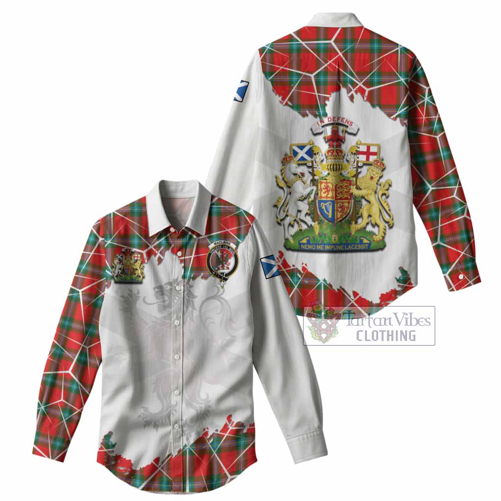 MacLaine (McLaine) Tartan Women Casual Shirt with Family Crest and Lion Rampant Grunge Style