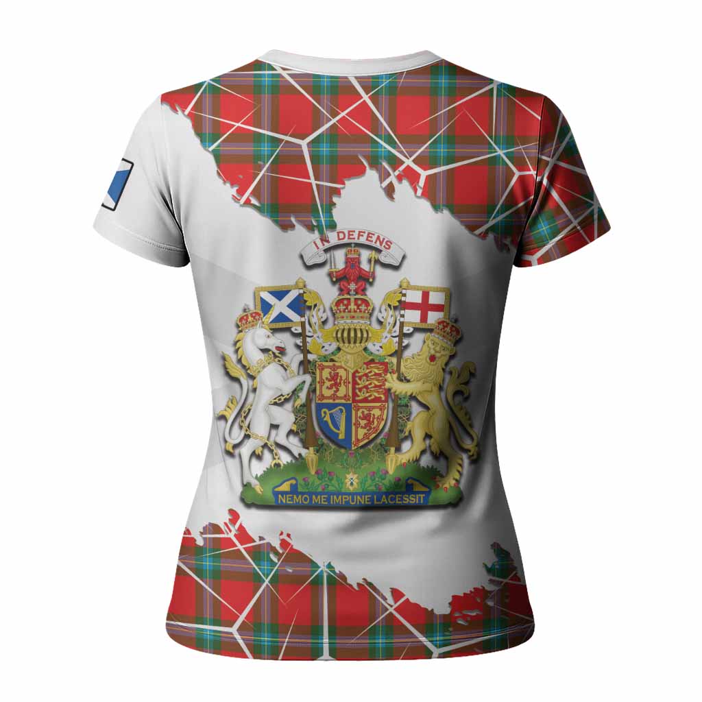 MacLaine (McLaine) Tartan Women T shirt with Family Crest and Lion Rampant Grunge Style