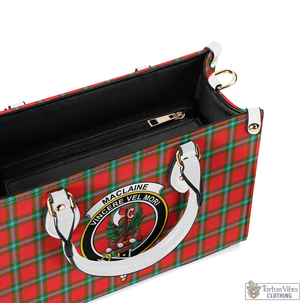 Tartan Vibes Clothing MacLaine of Loch Buie Tartan Luxury Leather Handbags with Family Crest