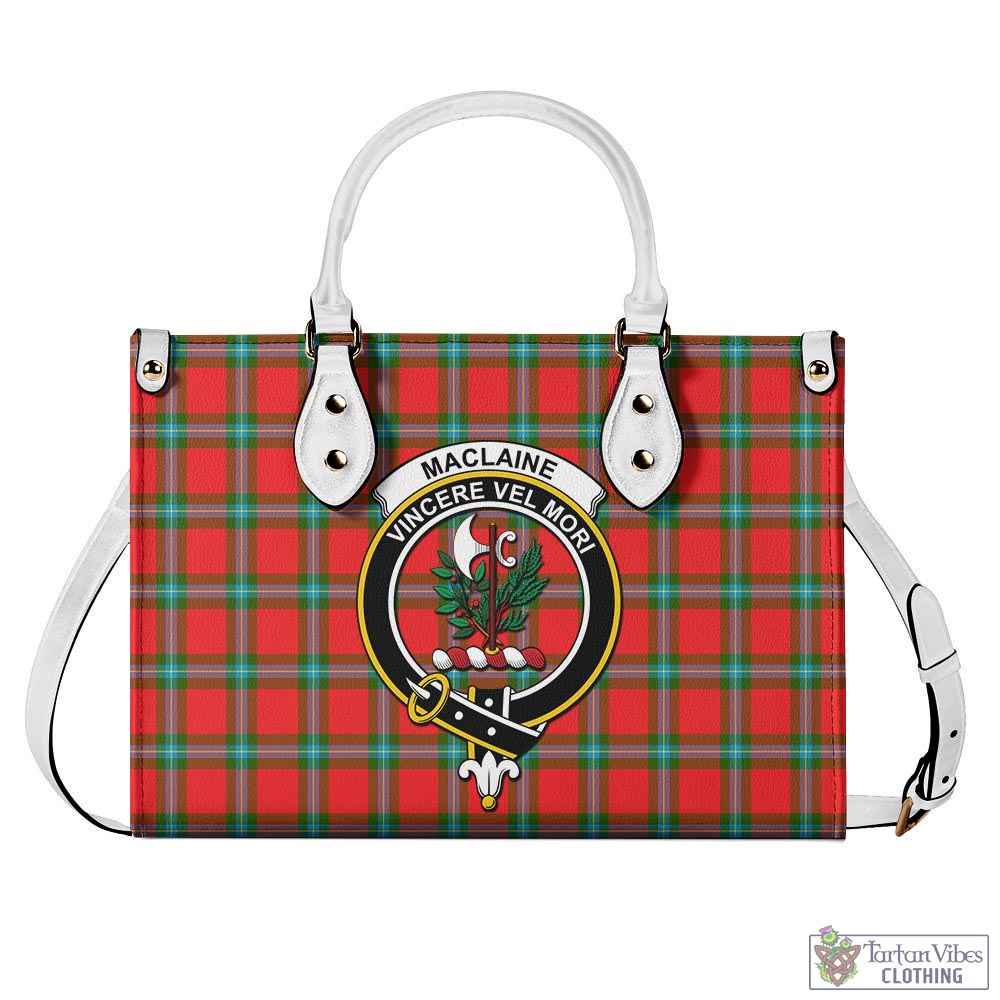 Tartan Vibes Clothing MacLaine of Loch Buie Tartan Luxury Leather Handbags with Family Crest