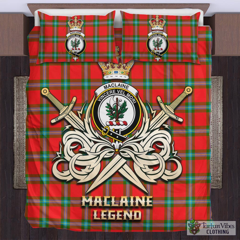 Tartan Vibes Clothing MacLaine of Loch Buie Tartan Bedding Set with Clan Crest and the Golden Sword of Courageous Legacy