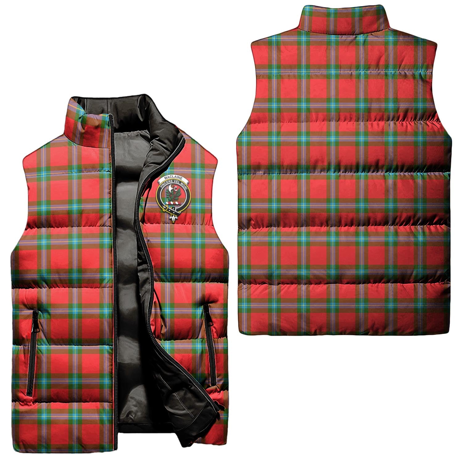 MacLaine of Loch Buie Tartan Sleeveless Puffer Jacket with Family Crest Unisex - Tartanvibesclothing