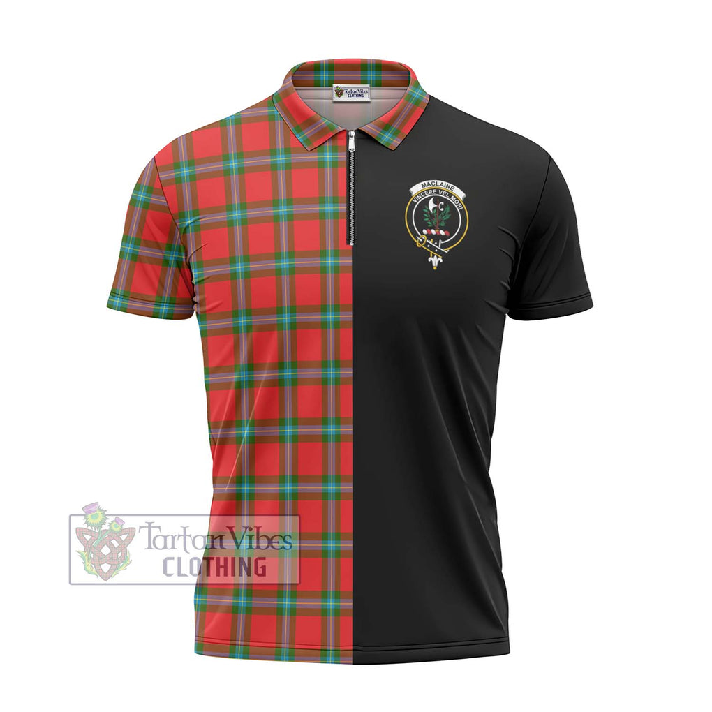 MacLaine (McLaine) Tartan Zipper Polo Shirt with Family Crest and Half Of Me Style - Tartanvibesclothing Shop
