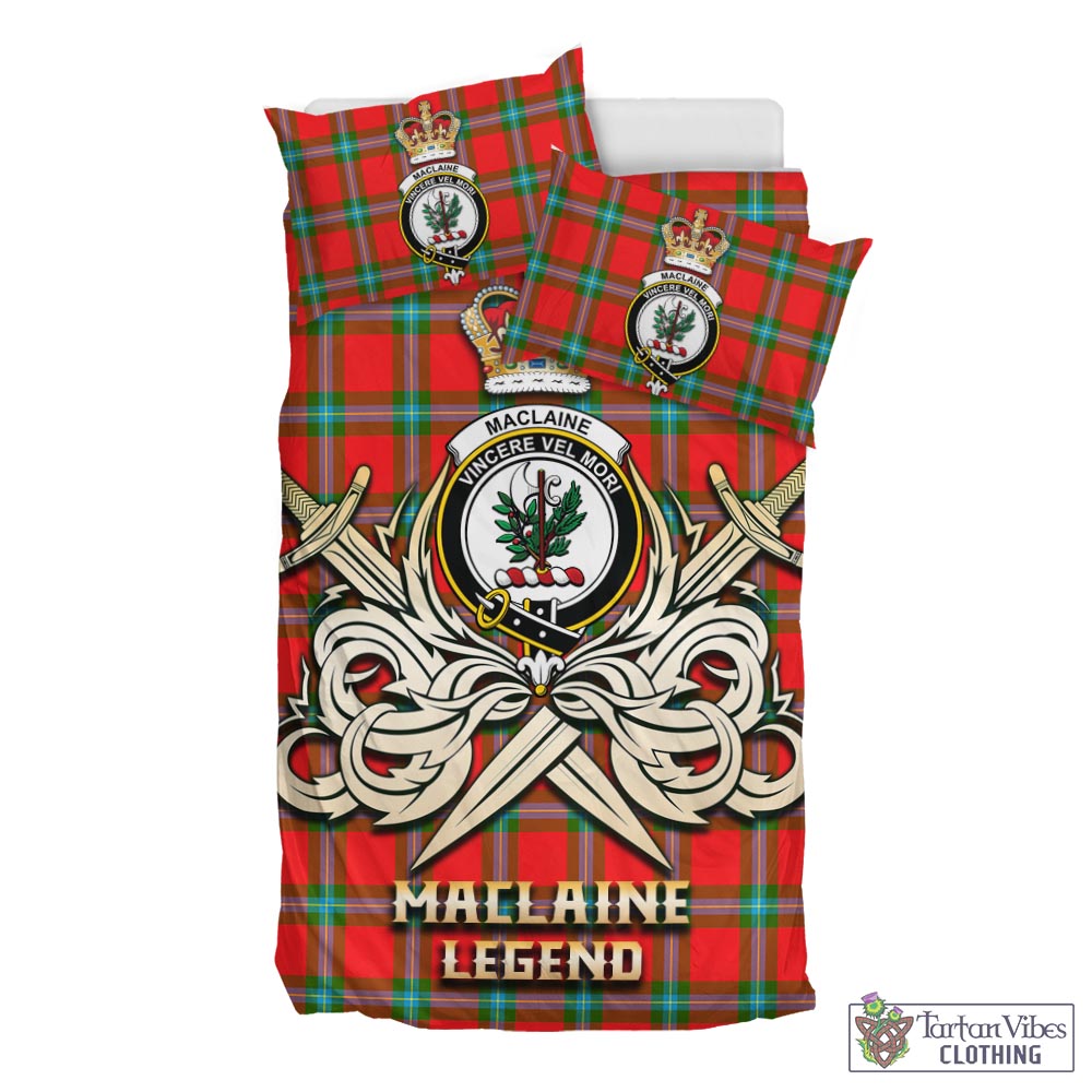 Tartan Vibes Clothing MacLaine of Loch Buie Tartan Bedding Set with Clan Crest and the Golden Sword of Courageous Legacy