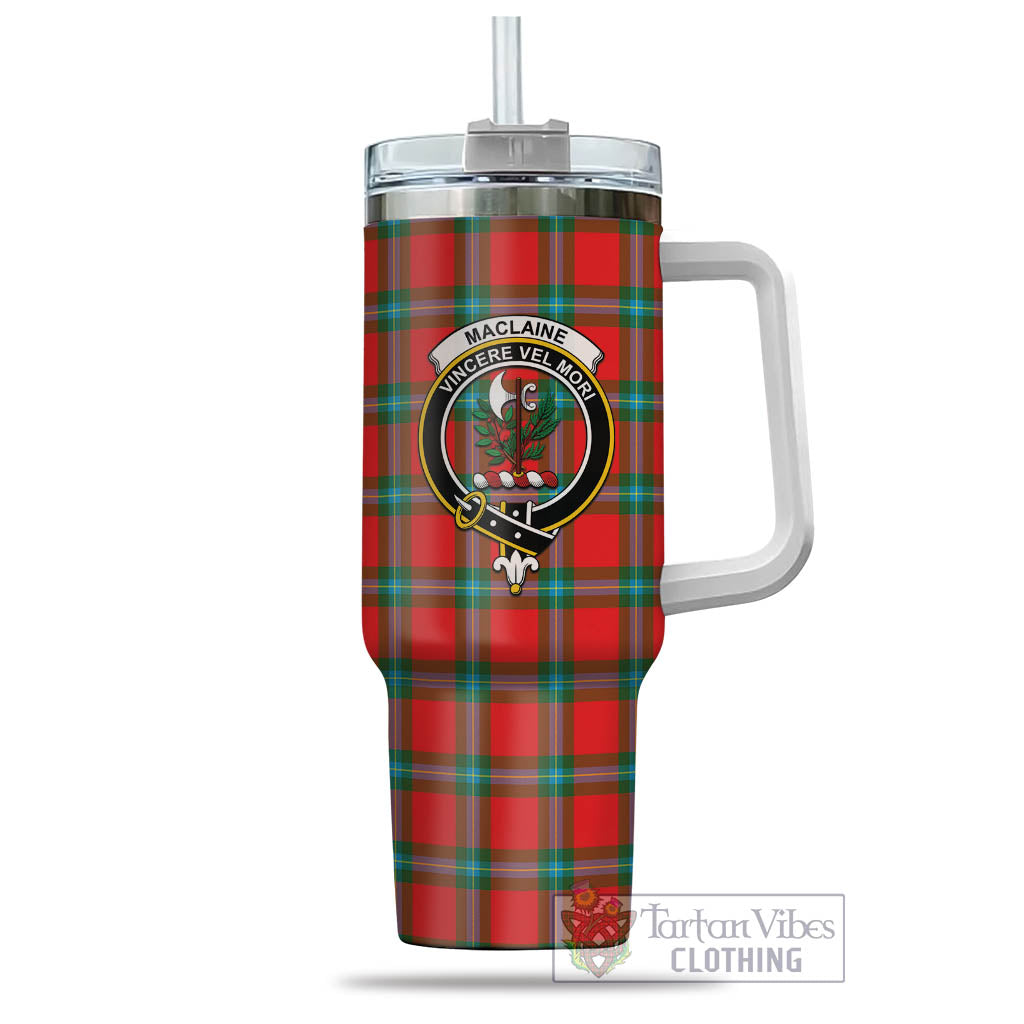 Tartan Vibes Clothing MacLaine of Loch Buie Tartan and Family Crest Tumbler with Handle