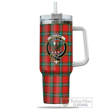 Tartan Vibes Clothing MacLaine of Loch Buie Tartan and Family Crest Tumbler with Handle