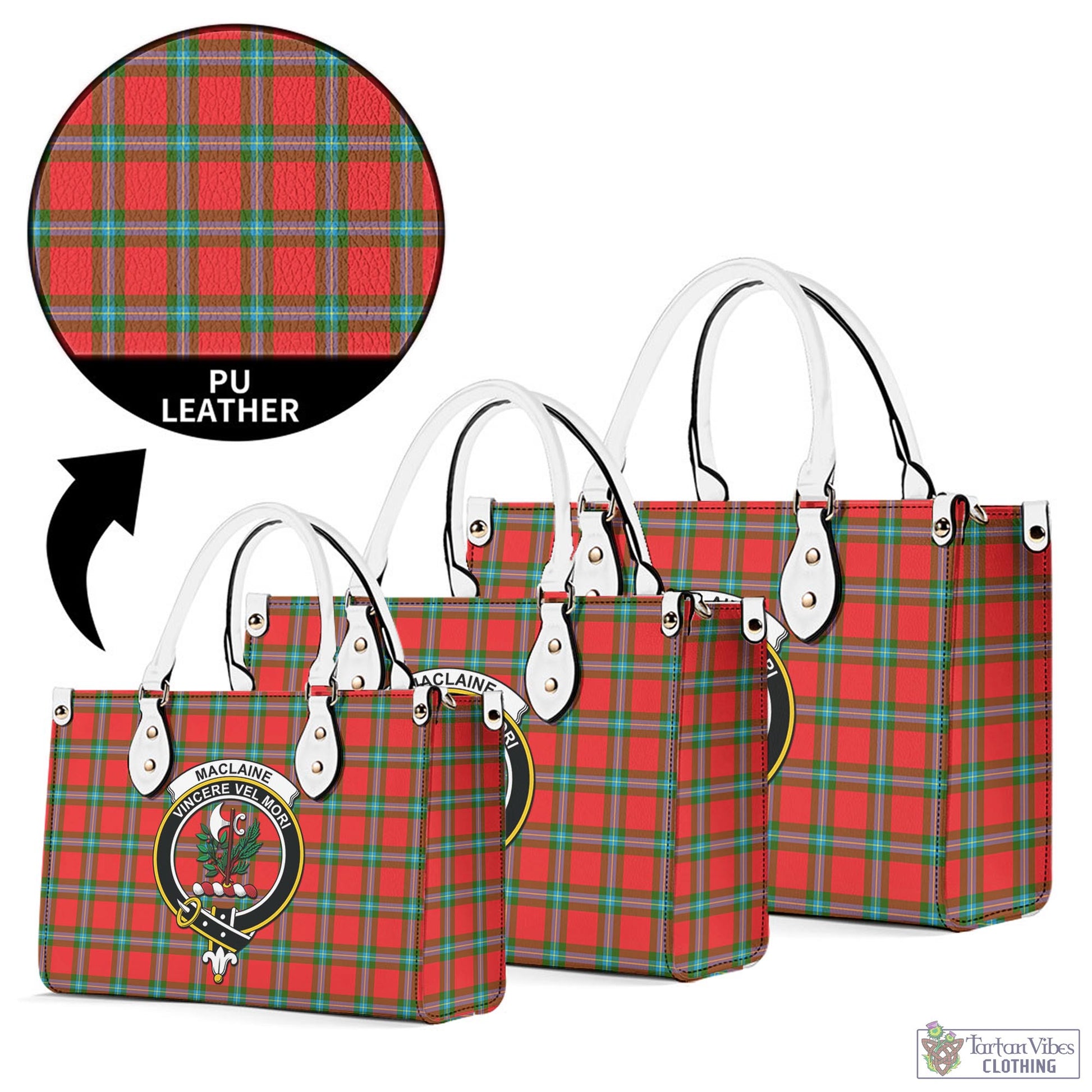 Tartan Vibes Clothing MacLaine of Loch Buie Tartan Luxury Leather Handbags with Family Crest